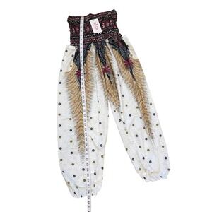 Boho Harem Pants Womens One Size Peacock Print Festival Gypsy Lounge